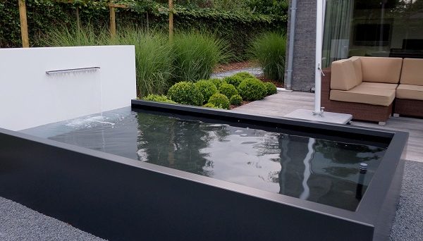 Stylish water feature in black and white