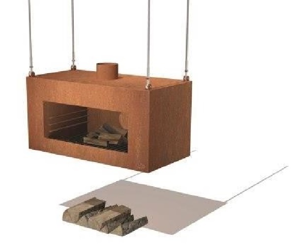 Suspended rustic wood burner