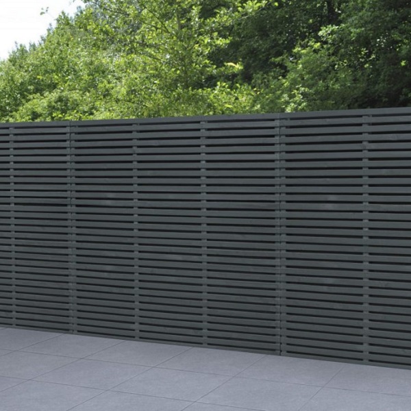 Double Slatted Grey Fence Panel RAL7016